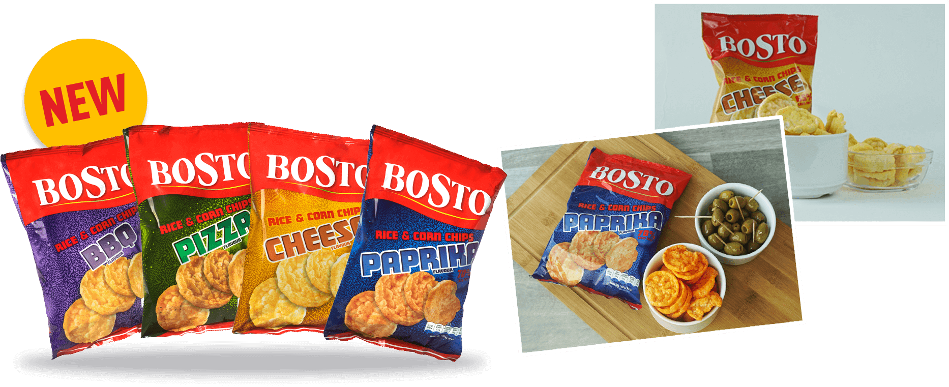 Bosto - coupon chips, paprika, cheese, BBQ, pizza
